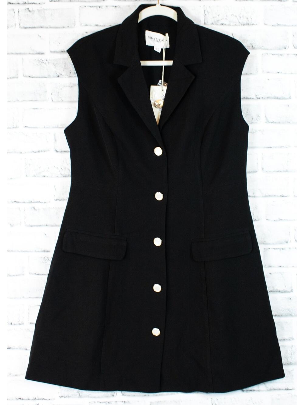 Mika & Gala Black Sleeveless Blazer Jacket Mini Dress Size XL Button Up Collar